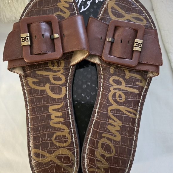 Sam Edelman Tan Sandals with Gold Buckles - Picture 1 of 2